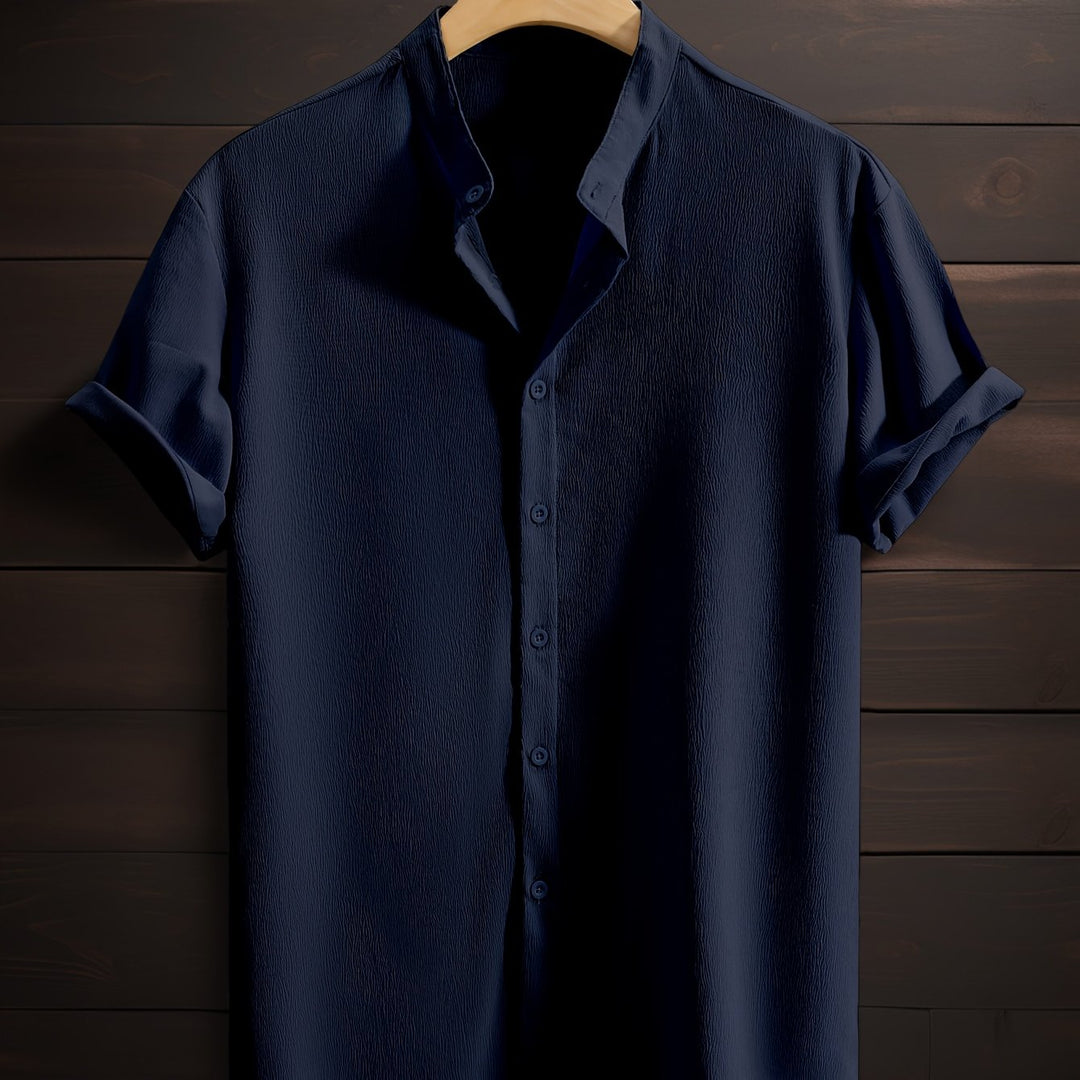 Men's Casual Shirt | Shirt with Stand Collar and Short Sleeves | Regular Fit | Relaxed Weekend Style