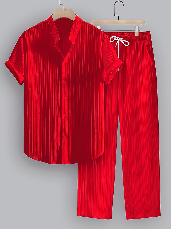 Men's Two-Piece Set | Shirt with Collar and Straight-Leg Pants | Fitted Outfit | Casual Everyday Style
