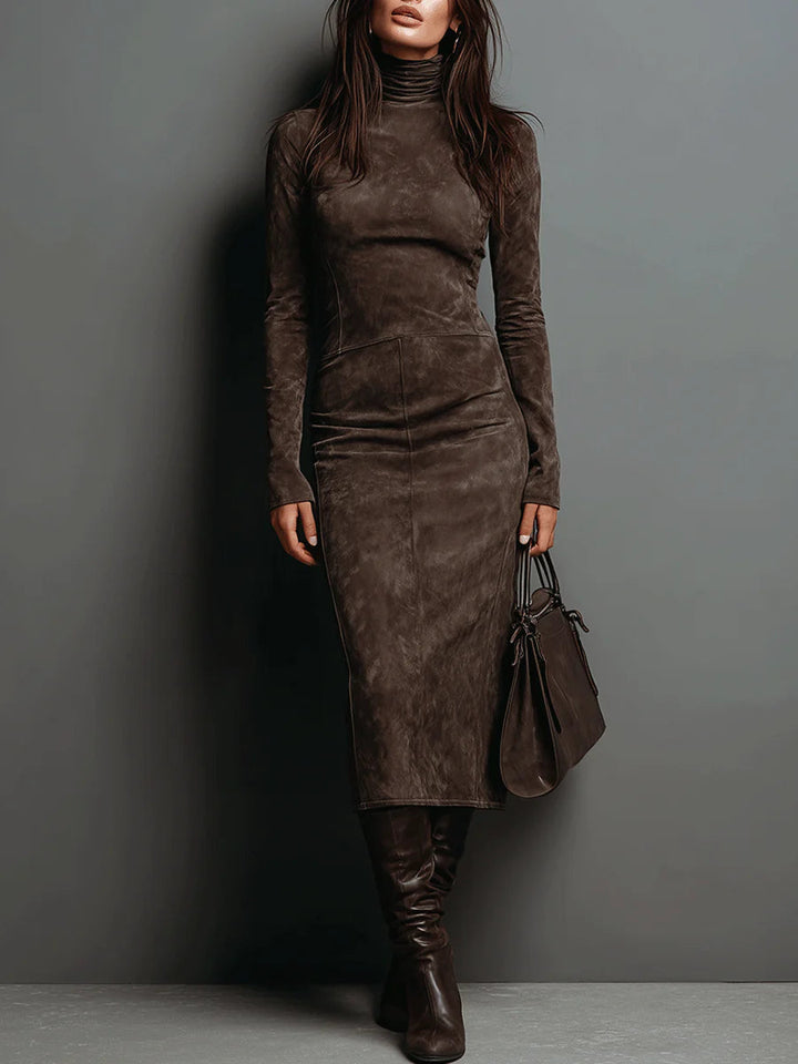 Damska sukienka midi bodycon z golfem w kolorze khaki