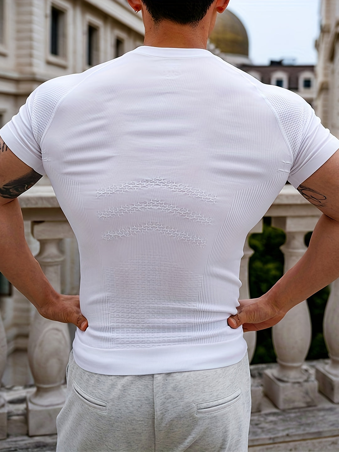 Męska Koszulka Treningowa Siłownia Bieganie Activewear Krótki Rękaw T-Shirt | Obcisły Krój