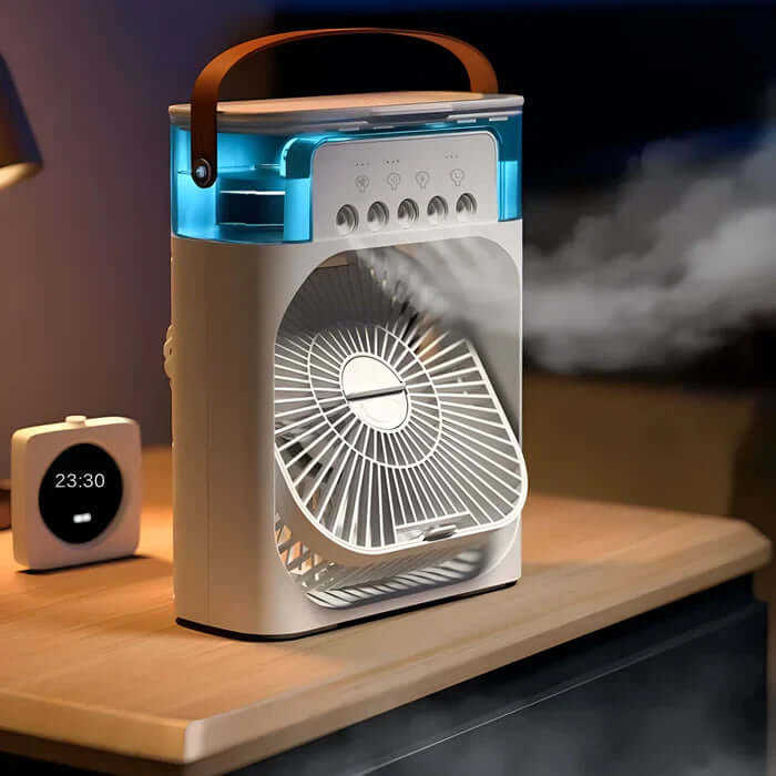 Portable Desk Fan | Battery-Powered Fan | Adjustable Airflow and LED Lighting | Home and Office