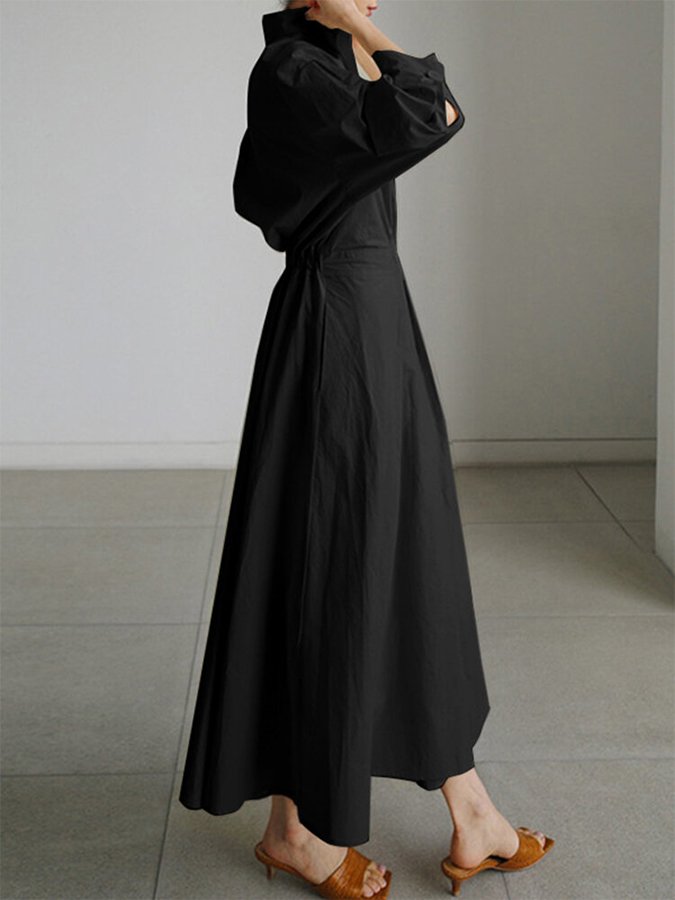 Women's Long Sleeve Dress with Waist Tie | Maxi