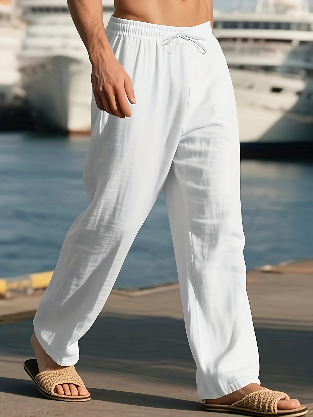 Men's Straight Leg Pants with Drawstring Waist | Solid Color