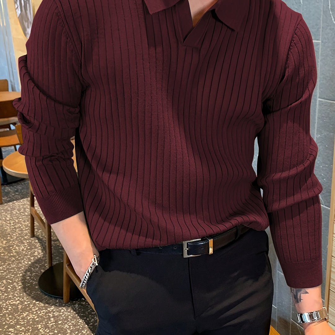 Męska Koszulka Polo | Polo Regular Fit z Długim Rękawem | Dzianinowa Faktura | Styl Smart Casual
