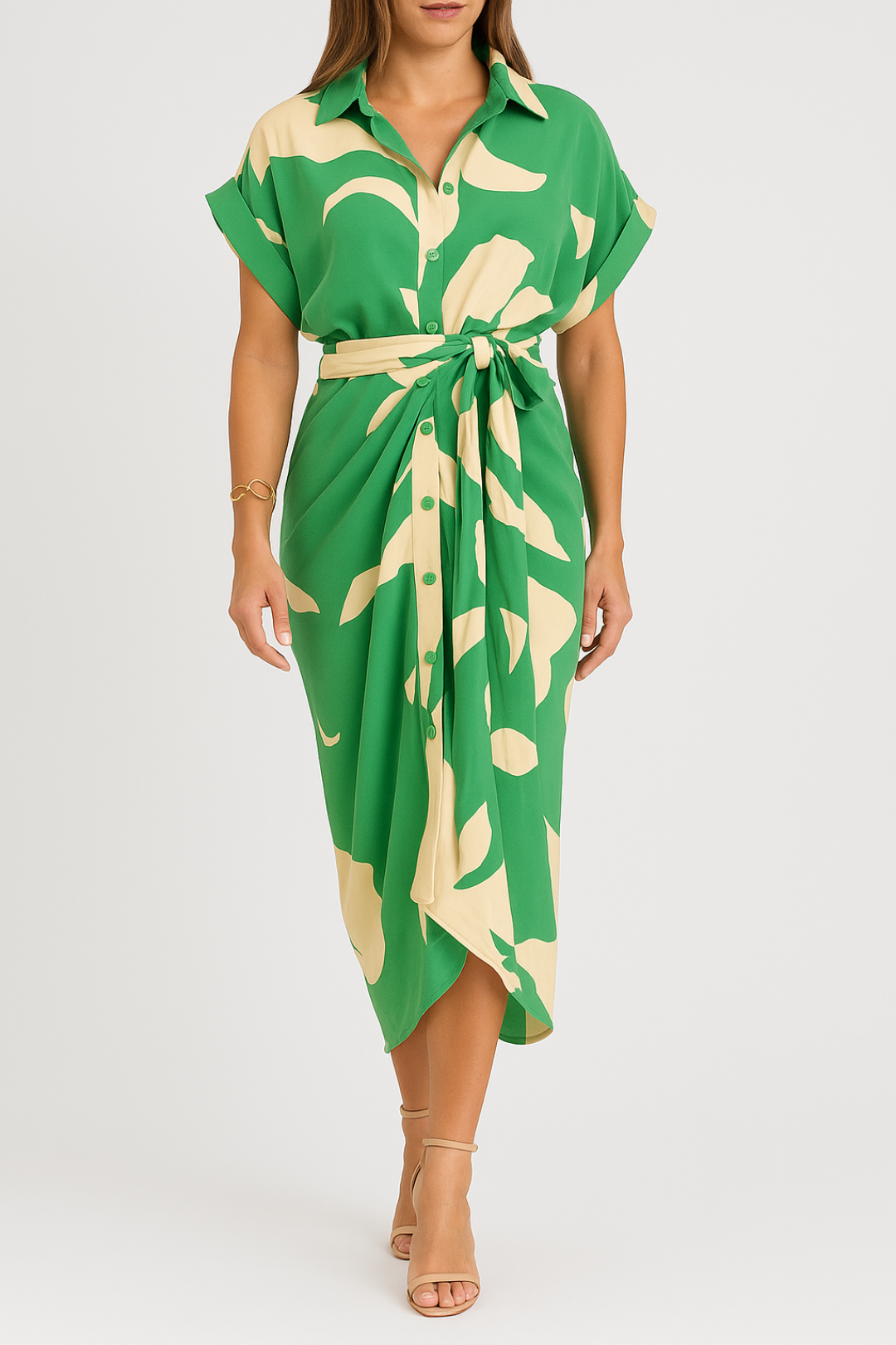 Women's Midi Dress | Regular Fit Shirt Dress | Waist Tie | Elegant Summer Style
