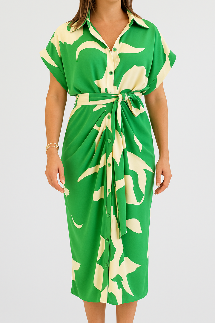 Women's Midi Dress | Regular Fit Shirt Dress | Waist Tie | Elegant Summer Style