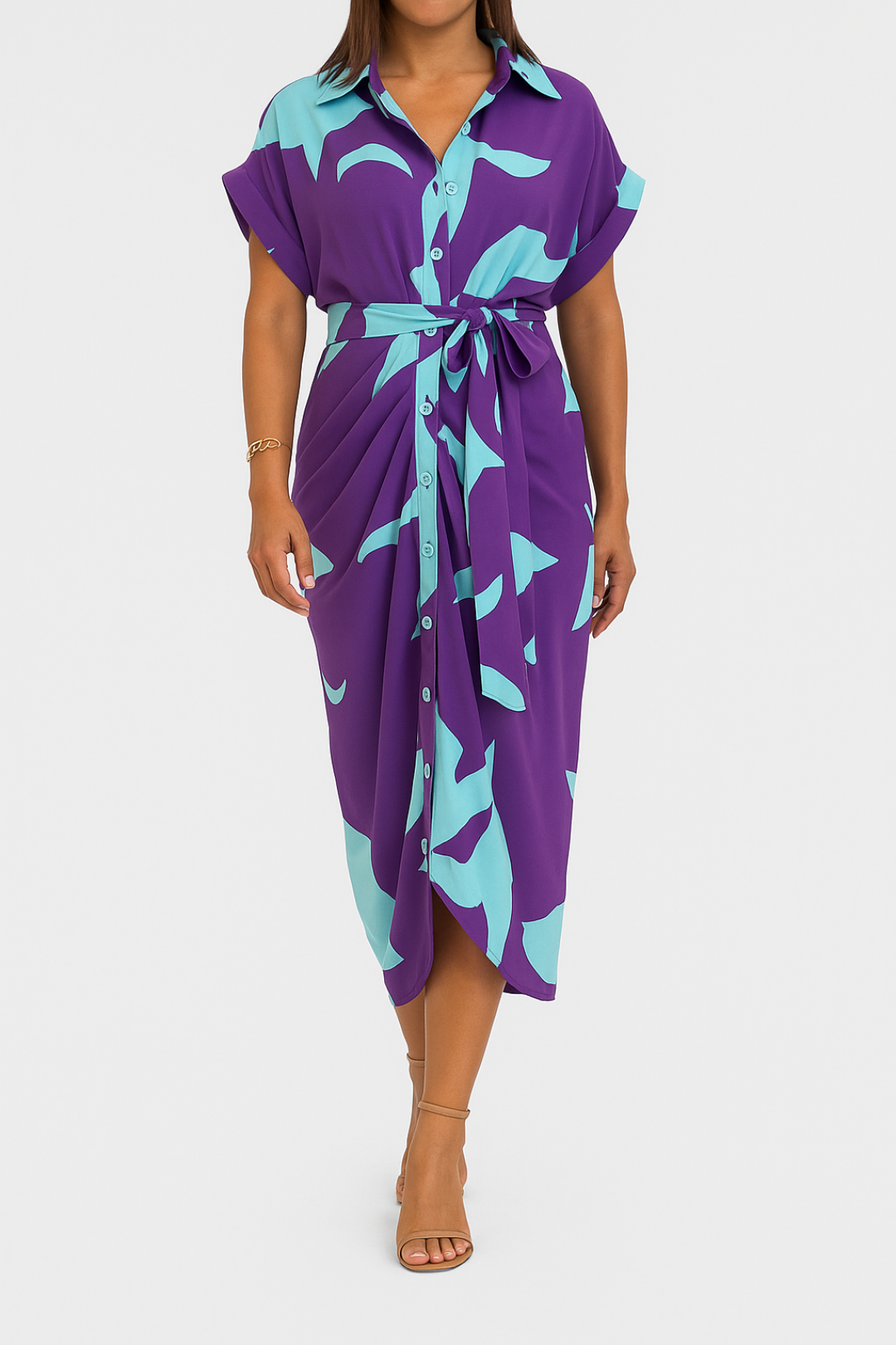 Women's Midi Dress | Regular Fit Shirt Dress | Waist Tie | Elegant Summer Style