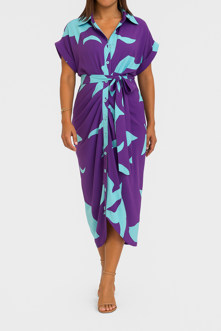 Women's Midi Dress | Regular Fit Shirt Dress | Waist Tie | Elegant Summer Style