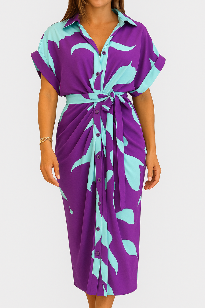 Women's Midi Dress | Regular Fit Shirt Dress | Waist Tie | Elegant Summer Style