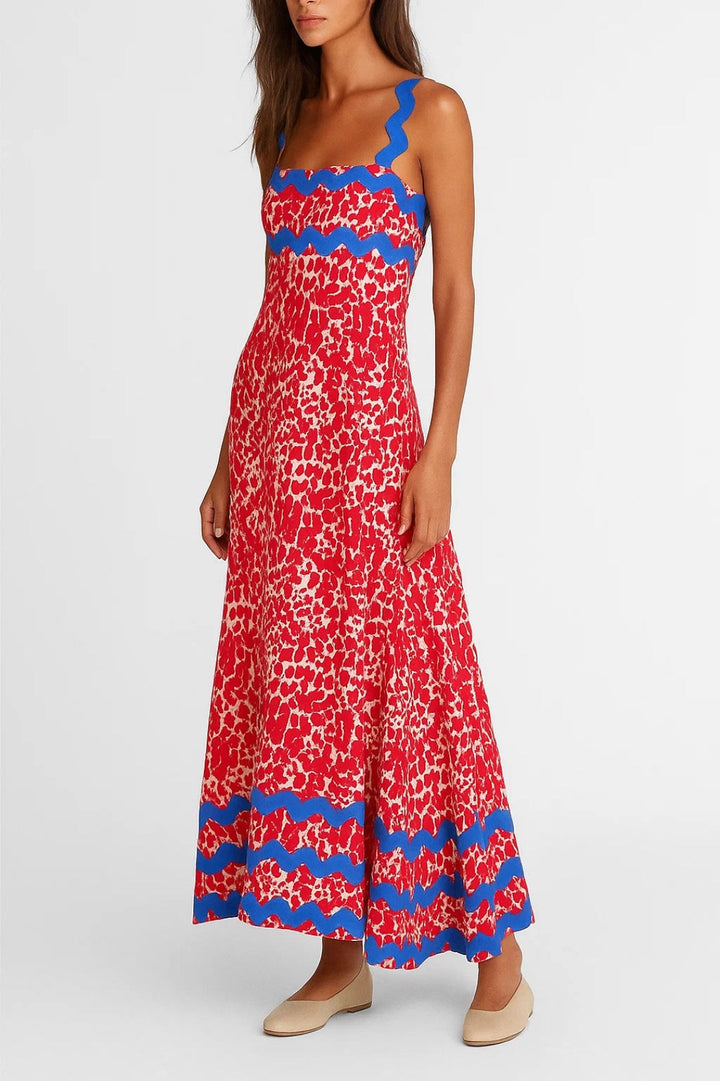 Damska Sukienka Midi | Sukienka Regular Fit w Kwiatowy Wzór | Cienkie Ramiączka | Elegancki Styl Letni