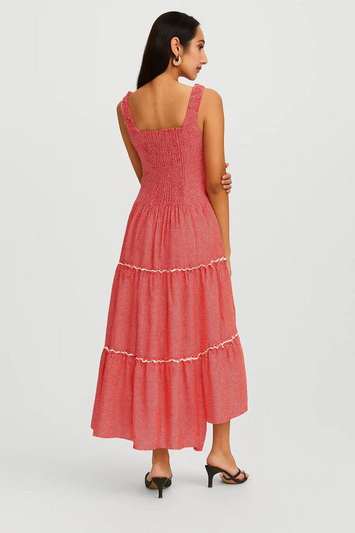 Women's Summer Dress | Sleeveless Midi Dress | Buttons and Layered Hem | Romantic Occasion Style
