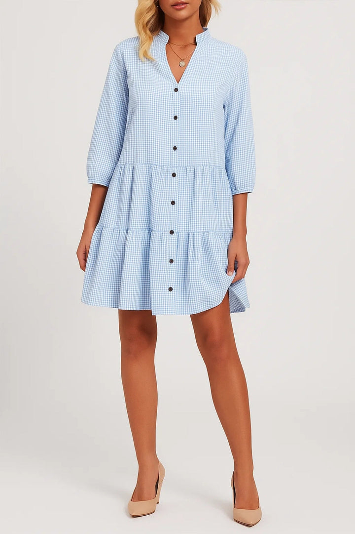 Damska Sukienka Casual | Rozkloszowana Sukienka Mini | Zapięcie na Guziki | Elegancki Styl Na Co Dzień
