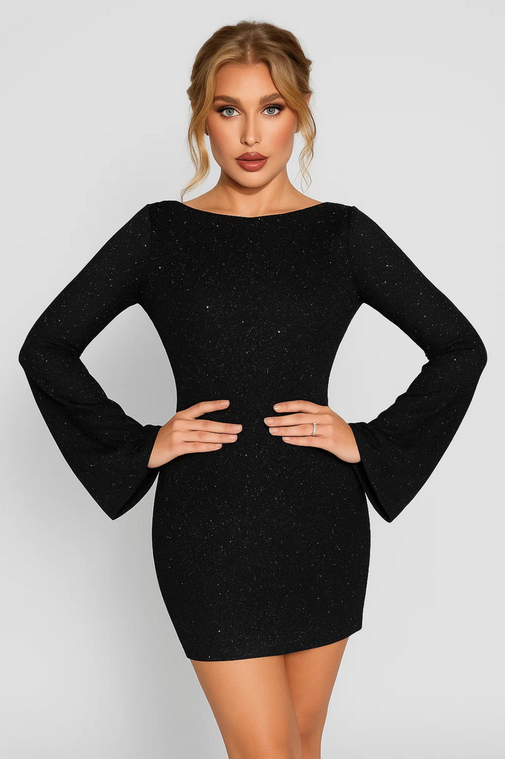 Damska Sukienka Mini | Sukienka Slim Fit Mini | Rozkloszowane Rękawy | Elegancki Styl Wieczorowy