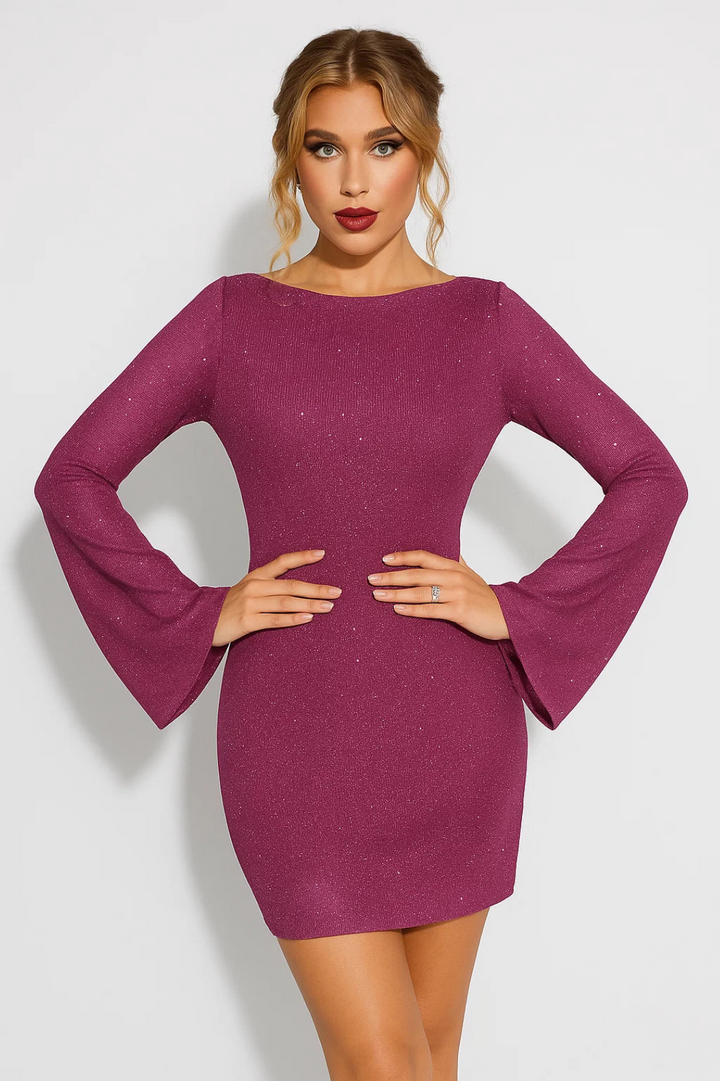 Damska Sukienka Mini | Sukienka Slim Fit Mini | Rozkloszowane Rękawy | Elegancki Styl Wieczorowy