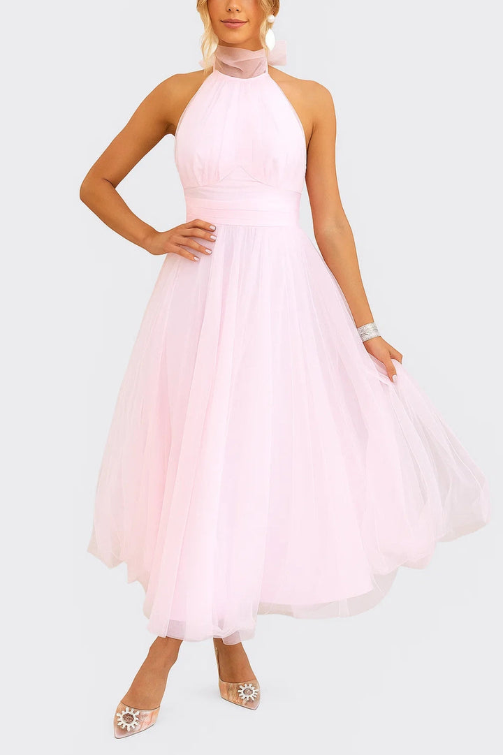 Women's Evening Dress | Maxi Halter Dress | Accentuated Waist | Romantic Formal Style