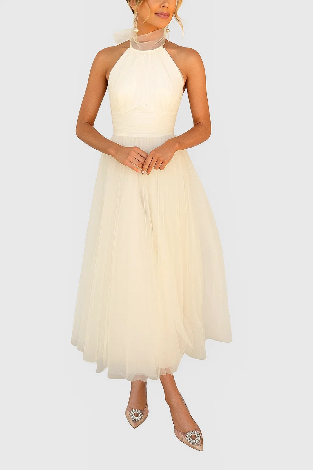 Women's Evening Dress | Maxi Halter Dress | Accentuated Waist | Romantic Formal Style