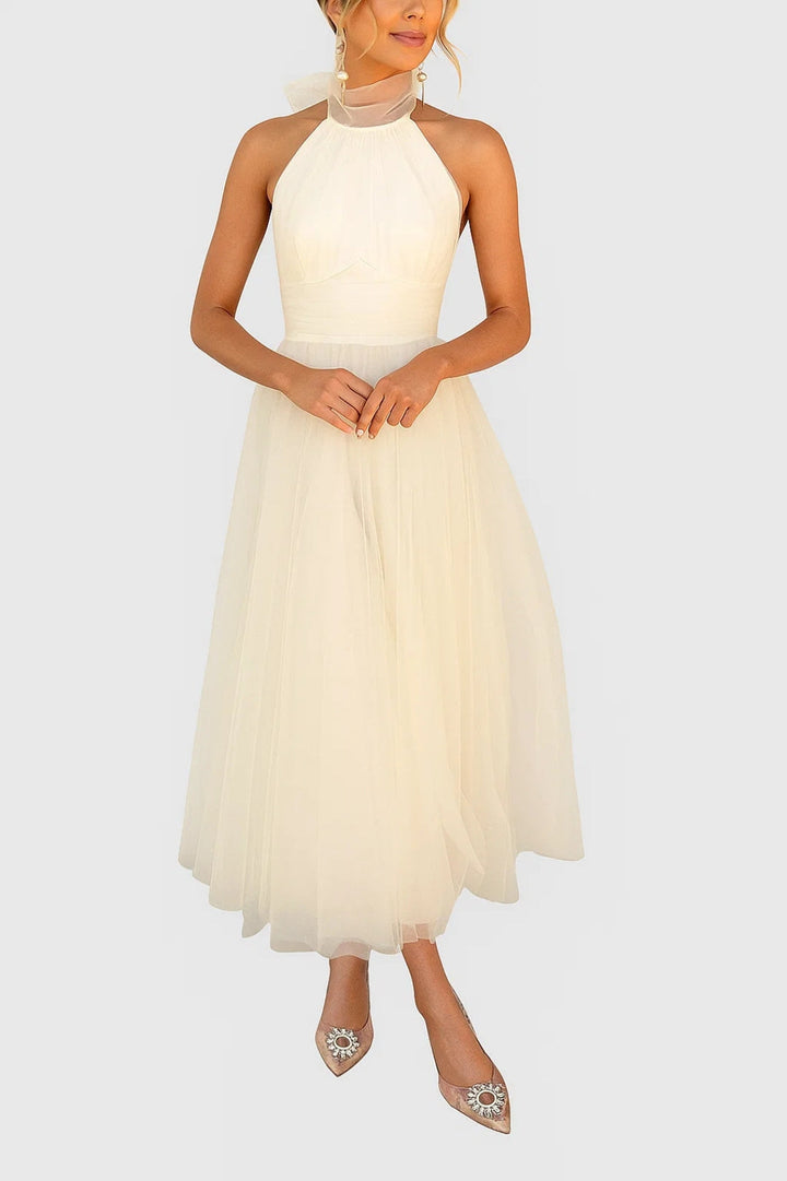Women's Evening Dress | Maxi Halter Dress | Accentuated Waist | Romantic Formal Style