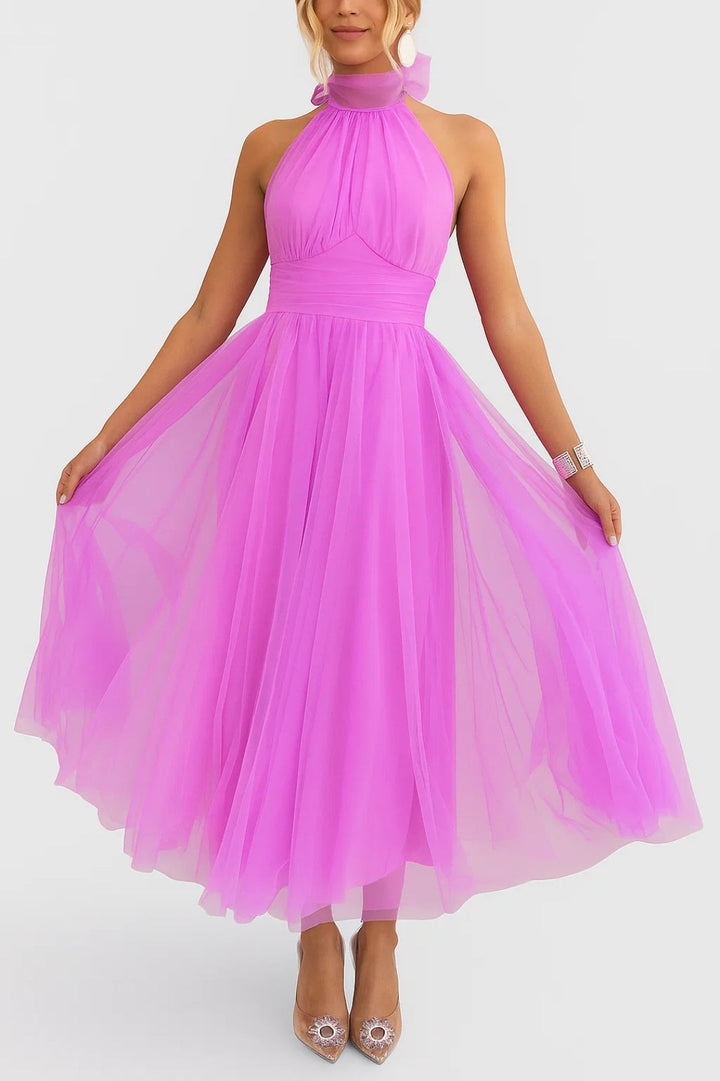 Women's Evening Dress | Maxi Halter Dress | Accentuated Waist | Romantic Formal Style