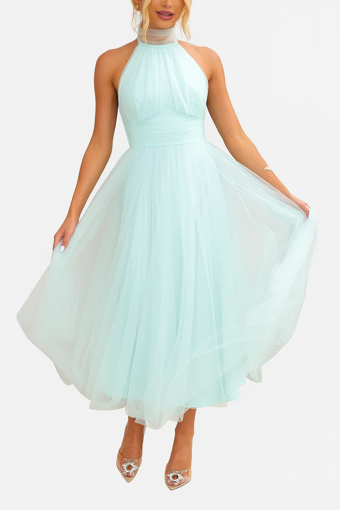Women's Evening Dress | Maxi Halter Dress | Accentuated Waist | Romantic Formal Style