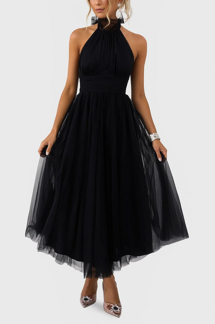 Women's Evening Dress | Maxi Halter Dress | Accentuated Waist | Romantic Formal Style