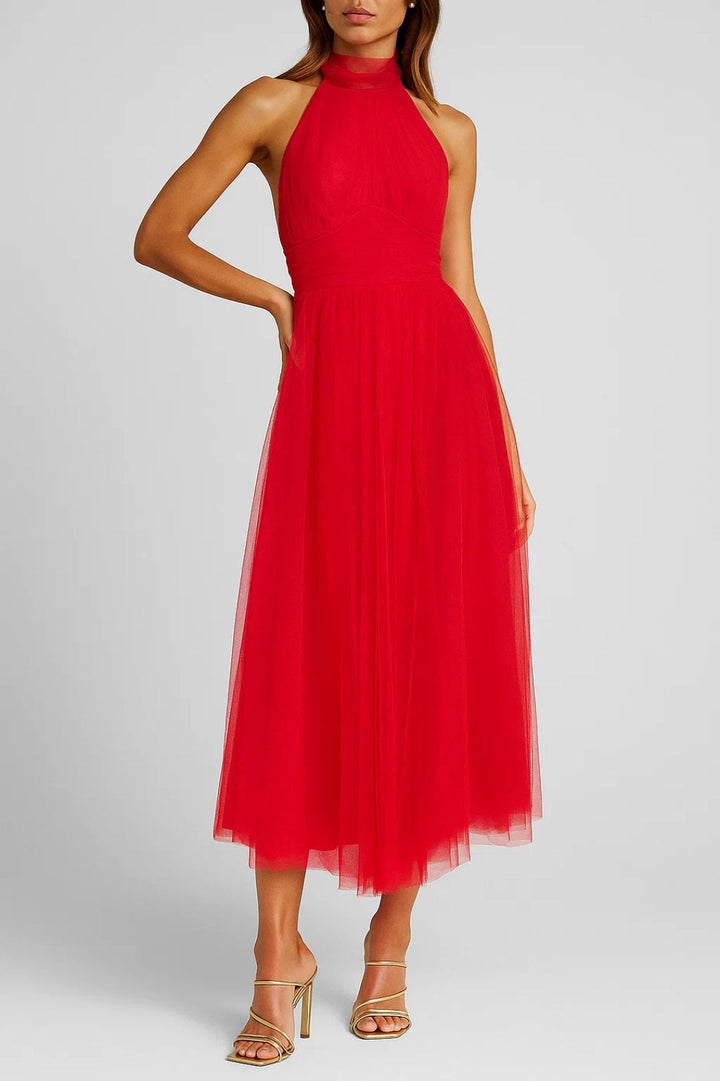 Women's Evening Dress | Maxi Halter Dress | Accentuated Waist | Romantic Formal Style