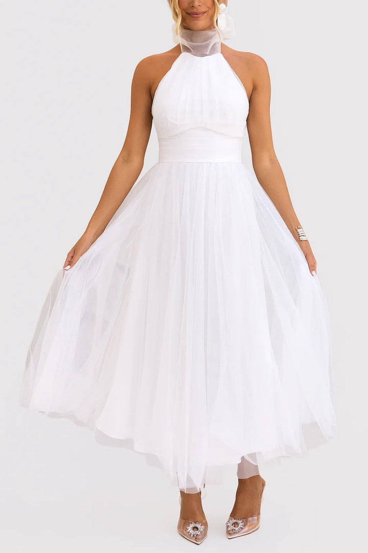 Women's Evening Dress | Maxi Halter Dress | Accentuated Waist | Romantic Formal Style