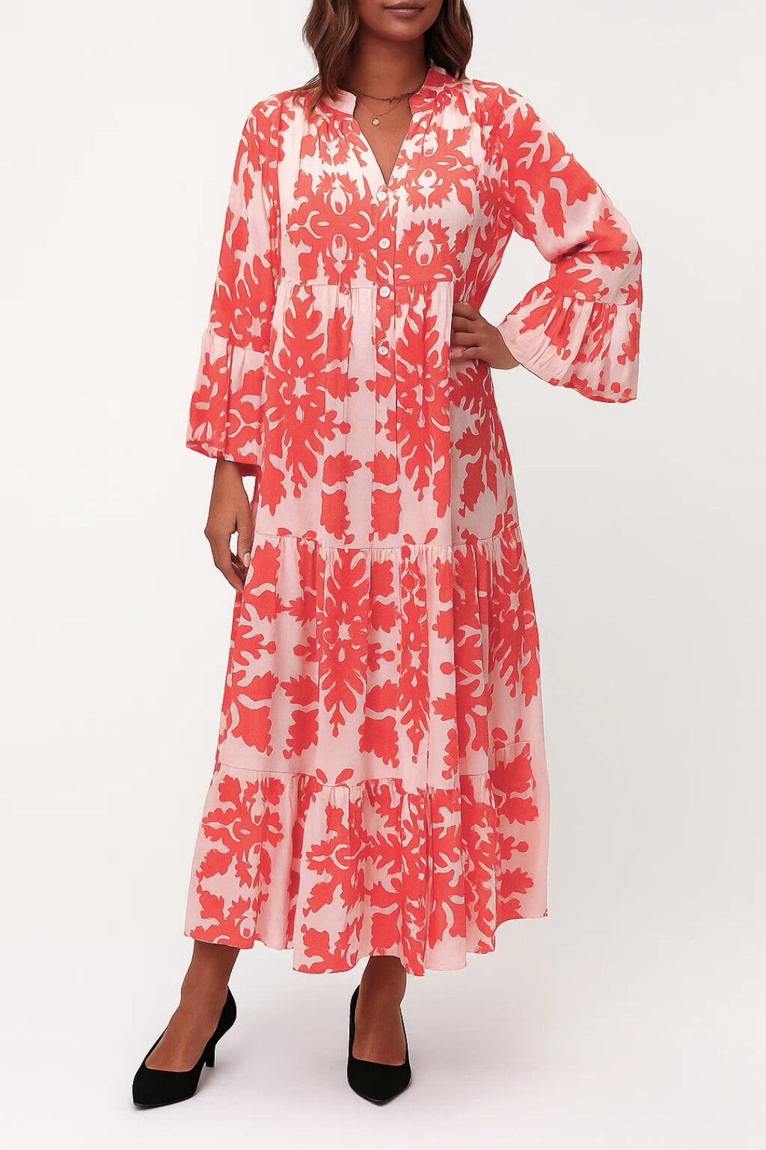Women's Maxi Dress | Relaxed Fit Maxi Dress | V-Neck and Front Buttons | Elegant Summer Style