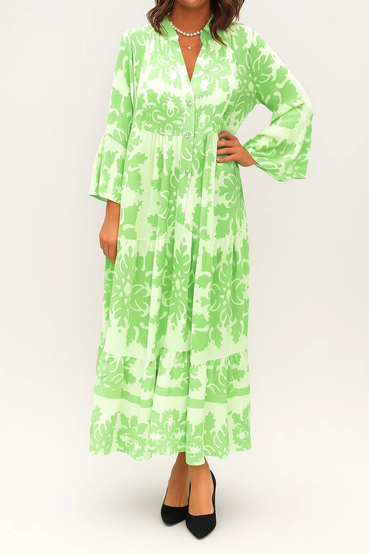 Women's Maxi Dress | Relaxed Fit Maxi Dress | V-Neck and Front Buttons | Elegant Summer Style