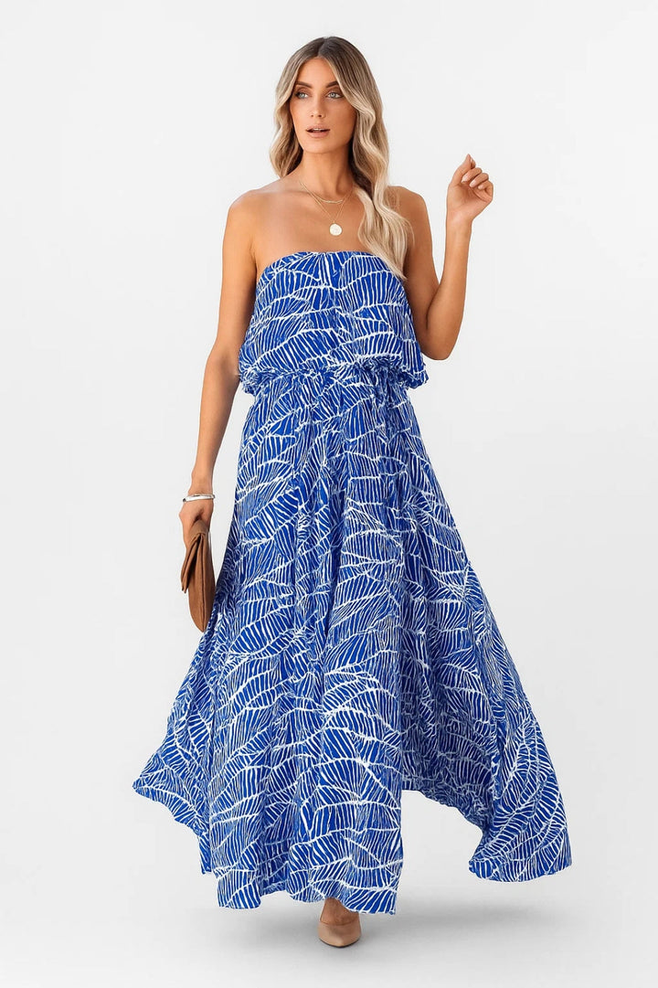 Women's Maxi Dress | Regular Fit Strapless Dress | Flowing Skirt and Decorative Pattern | Elegant Summer Style