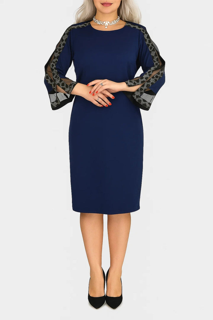 Women's Midi Dress | Regular Fit Midi Dress | Transparent Decorative Sleeves | Elegant Occasion Style
