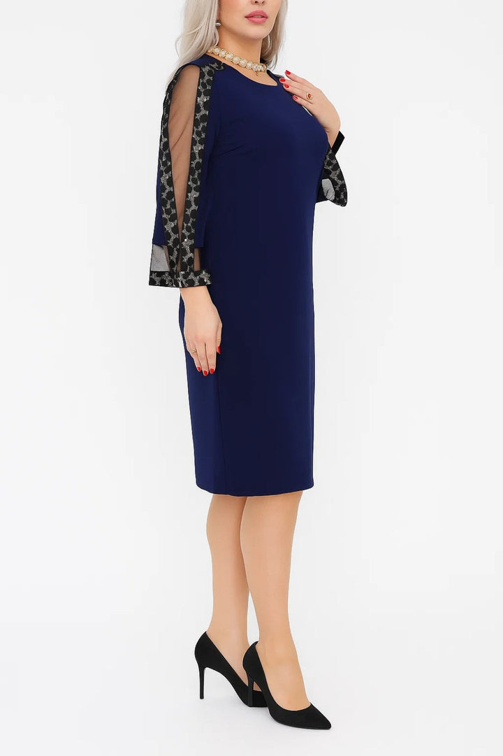 Women's Midi Dress | Regular Fit Midi Dress | Transparent Decorative Sleeves | Elegant Occasion Style