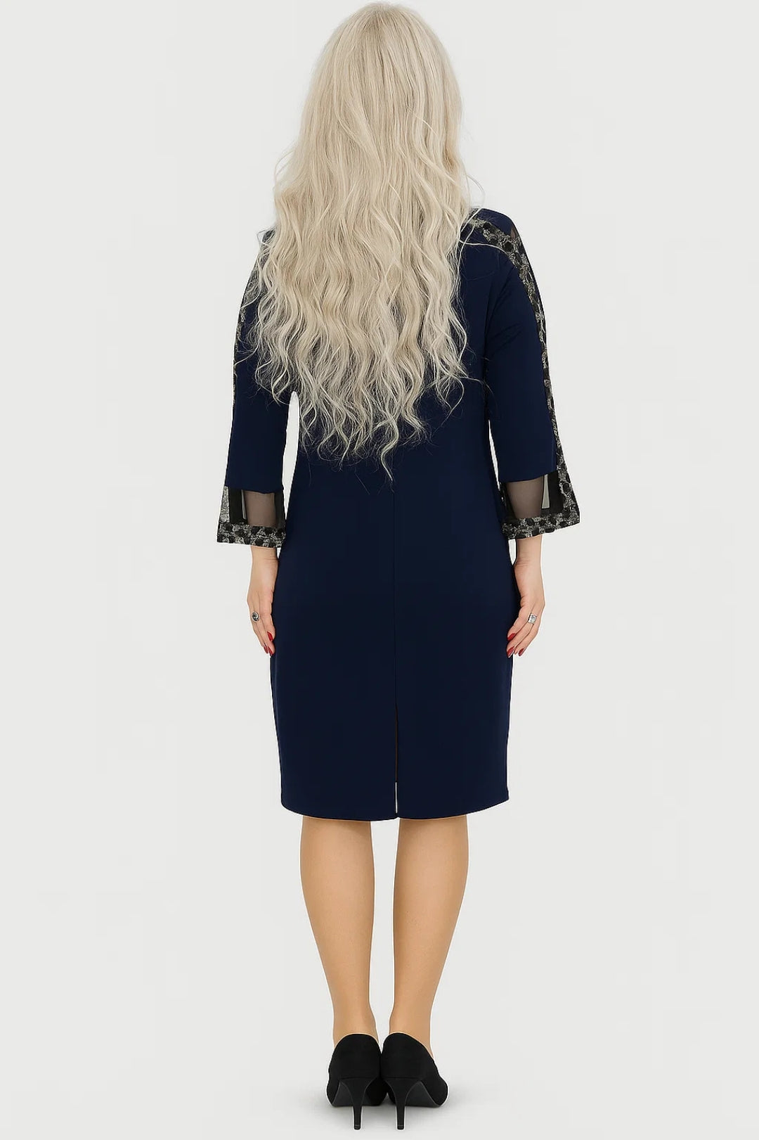 Women's Midi Dress | Regular Fit Midi Dress | Transparent Decorative Sleeves | Elegant Occasion Style