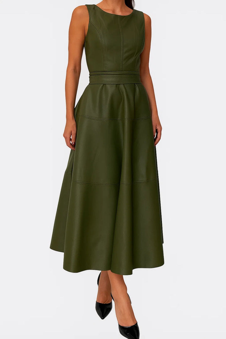 Women's Midi Dress | Fit and Flare Midi Dress | Defined Waist and Sleeveless Style | Elegant Occasion Wear