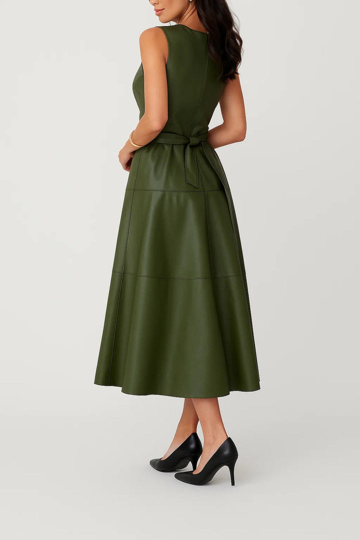 Women's Midi Dress | Fit and Flare Midi Dress | Defined Waist and Sleeveless Style | Elegant Occasion Wear