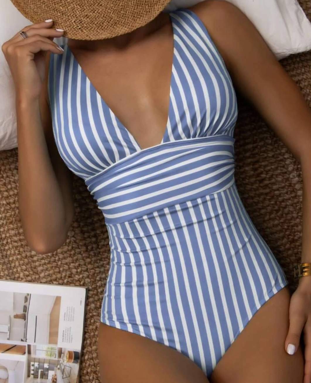 Women's One-Piece Swimsuit | Fitted Cut | Adjustable Straps | Stripes