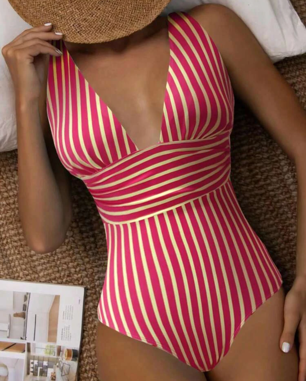 Women's One-Piece Swimsuit | Fitted Cut | Adjustable Straps | Stripes