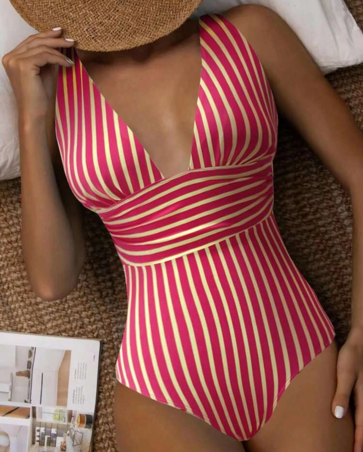 Women's One-Piece Swimsuit | Fitted Cut | Adjustable Straps | Stripes