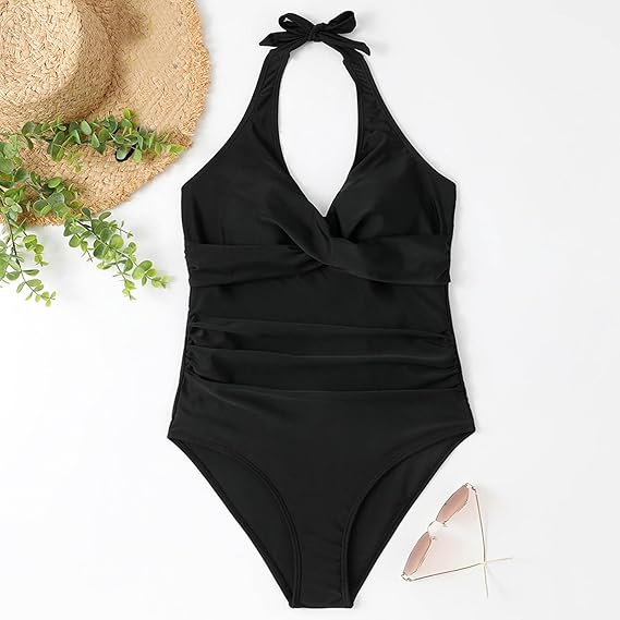 Women's Swimsuit | One-Piece Halter | Ruched Front | Summer Style