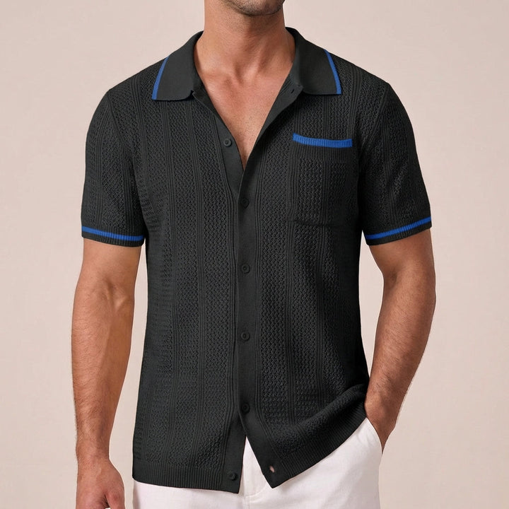Leander | Men's Regular-Fit Polo Shirt with Striped Trim and Buttons