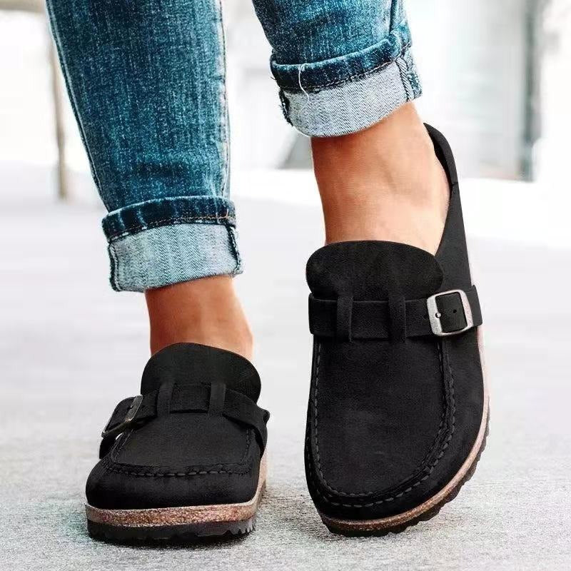 Women's Slip-On Loafers with Strap and Buckle | Flat Sole