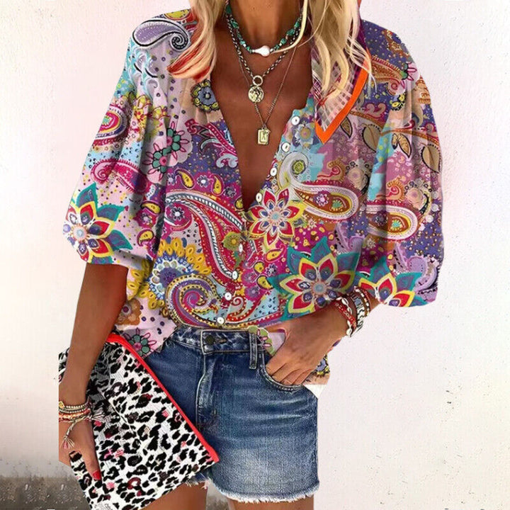 Agnieszka | Women's floral blouse with buttons