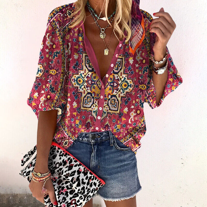 Agnieszka | Women's floral blouse with buttons