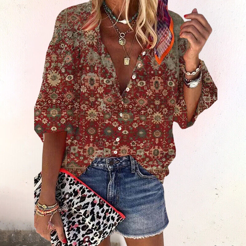 Agnieszka | Women's floral blouse with buttons