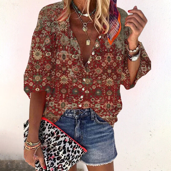Agnieszka | Women's floral blouse with buttons