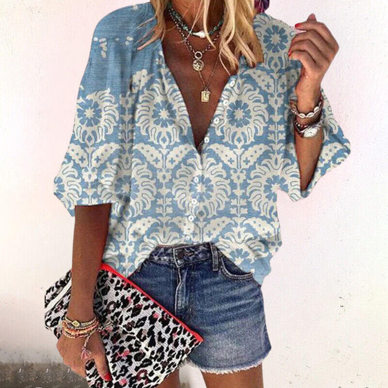 Agnieszka | Women's floral blouse with buttons