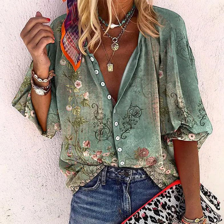 Agnieszka | Women's floral blouse with buttons