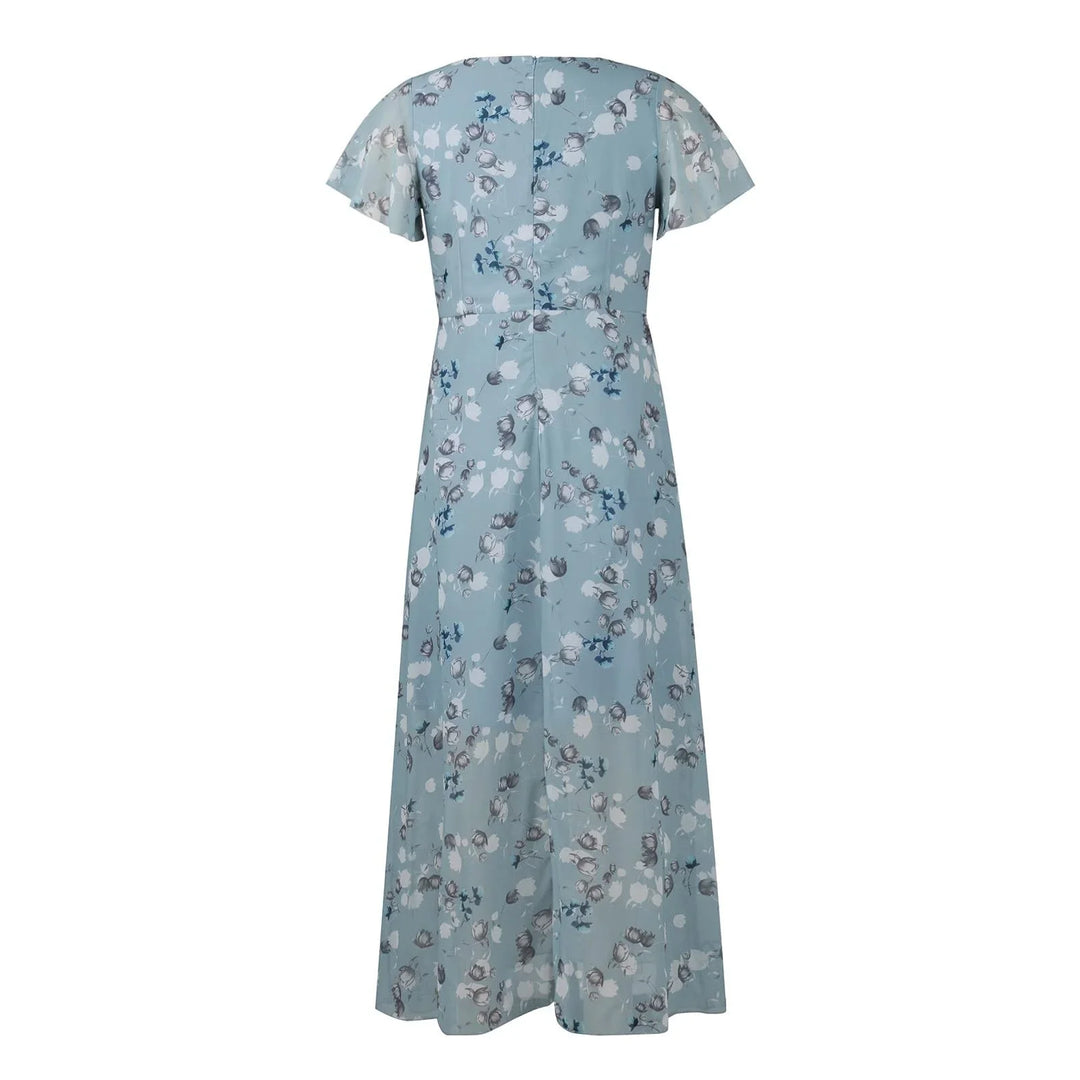 Damska Sukienka Maxi | Regularny Krój | Kwiatowy Print i Krótkie Rękawy | Letni Styl