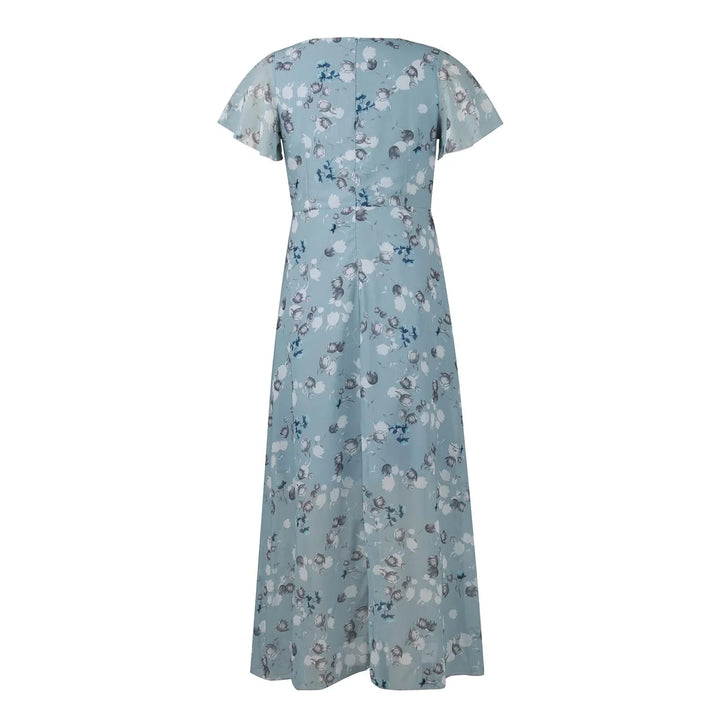 Damska Sukienka Maxi | Regularny Krój | Kwiatowy Print i Krótkie Rękawy | Letni Styl