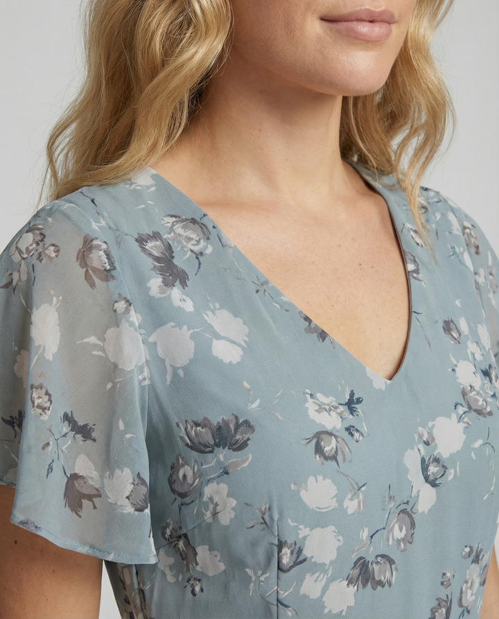 Damska Sukienka Maxi | Regularny Krój | Kwiatowy Print i Krótkie Rękawy | Letni Styl