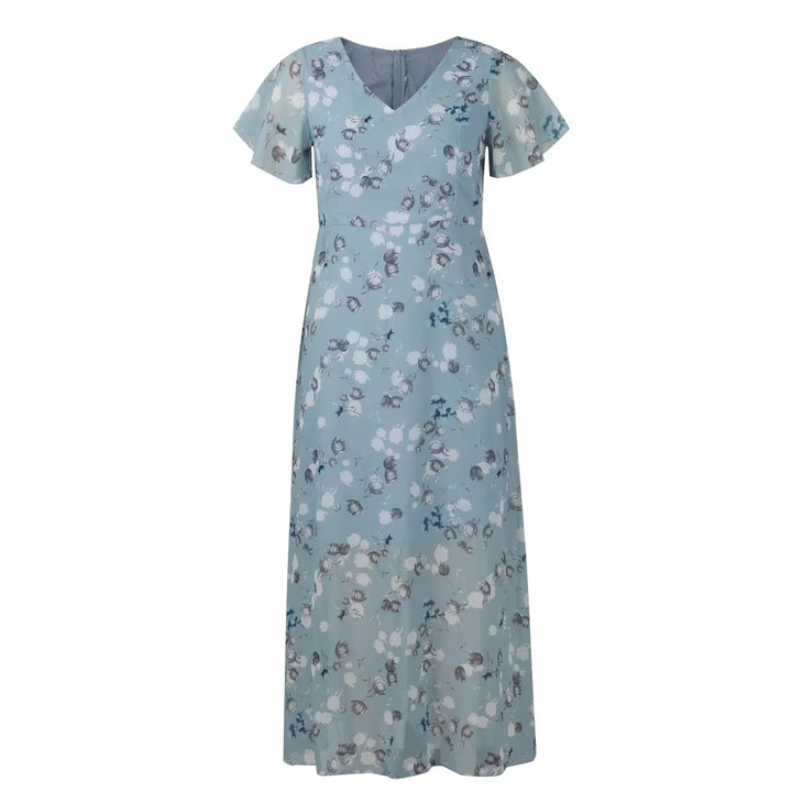Damska Sukienka Maxi | Regularny Krój | Kwiatowy Print i Krótkie Rękawy | Letni Styl